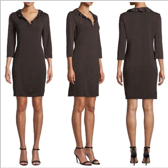 Misook Collection 3/4 Sleeve Ruffle Knit Dress Size M NWT - Picture 1 of 10